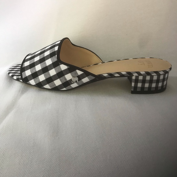 NIB Crown & Ivy Women's Charlotte Slides in Black and White Gingham - Picture 4 of 8